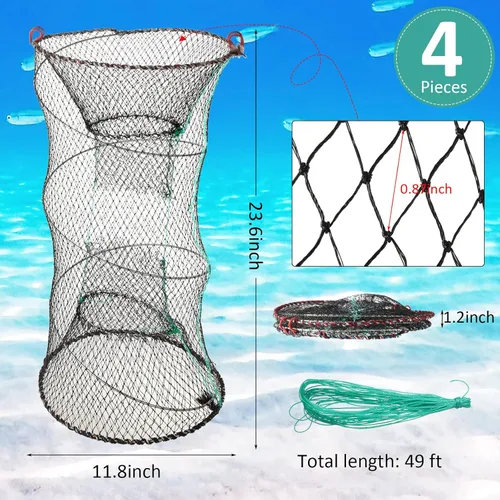 Miniatura 2 de Paquete de 4 trampas de cebo de pesca, trampa para cangrejos, trampa para cangrejos, trampa de langosta, trampa de langosta y camarones, trampas