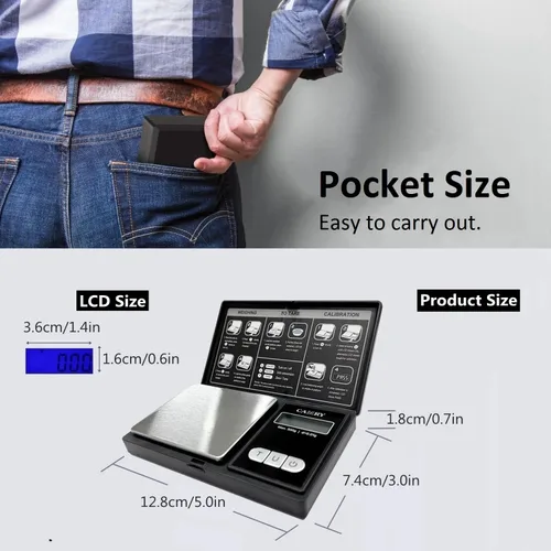 Miniatura 4 de CAMRY Báscula digital de bolsillo de 17.64 oz/0.00 oz, báscula digital pequeña, gramos, onzas, granos, báscula de hierbas, báscula de joyería