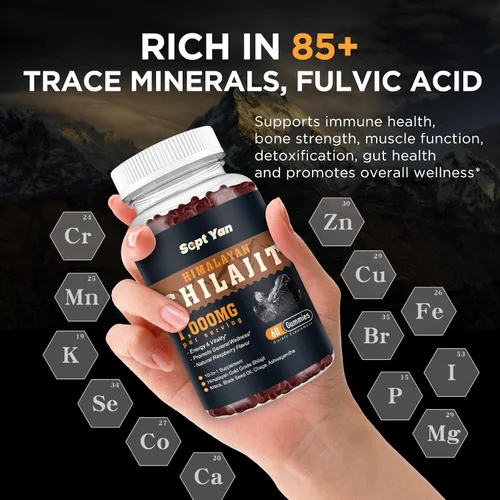 Miniatura 4 de Shilajit - Gomitas de 1000 mg – Shilajit puro orgánico del Himalaya para hombres y mujeres, más de 85 minerales traza resina Shilajit