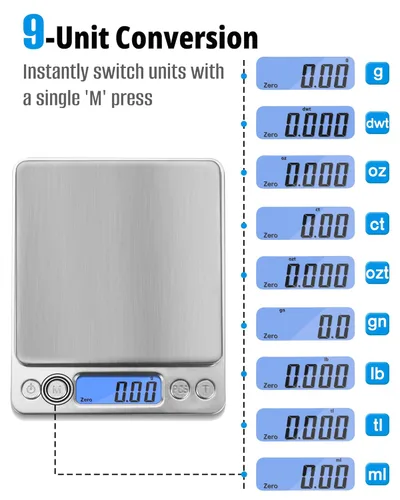 Miniatura 4 de balanza digital de acero inoxidable con función de peso tara, de 17.64 oz.