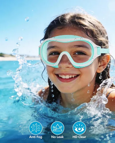 Miniatura 2 de Aegend Paquete de 2 gafas de natación para niños de 3 a 15 años, antivaho, anti-UV, visión amplia, impermeables, sin fugas, para niños y niñas