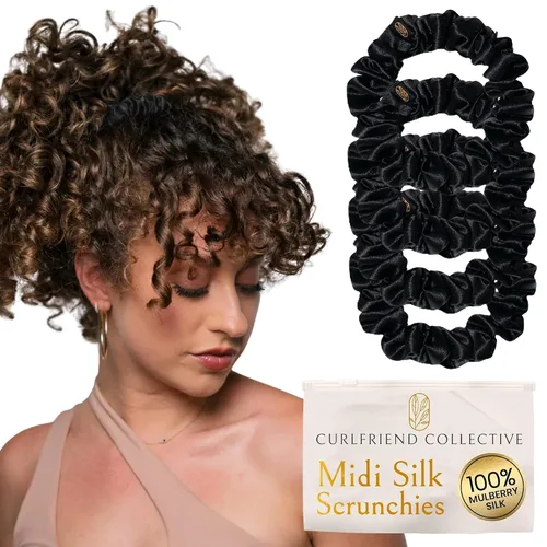 Miniatura 14 de Coleteros de seda para mujeres con moño – Coleteros de seda de morera extragrandes – Coleteros sin daños extra grandes para cabello rizado, grueso