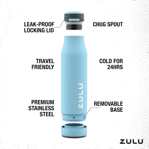 Miniatura 3 de Botella de agua con aislamiento al vacío de acero inoxidable ZULU Ace con pico para tragar, tapa con cierre a prueba de fugas y base extraíble