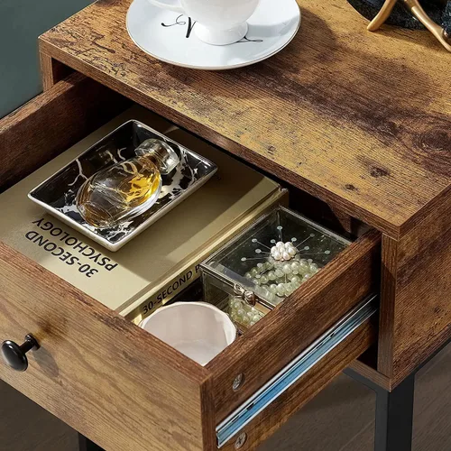 Miniatura 5 de VECELO Mesita de noche con cajón de almacenamiento, mesa auxiliar/auxiliar para dormitorio, marco de metal resistente