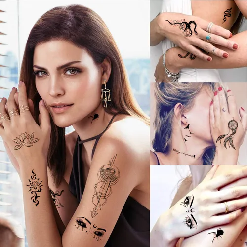 Miniatura 2 de Yazhiji - Tatuajes temporales impermeables – 60 hojas, pequeña colección de tatuajes falsos, flores, coronas, estrellas, animales, mariposas