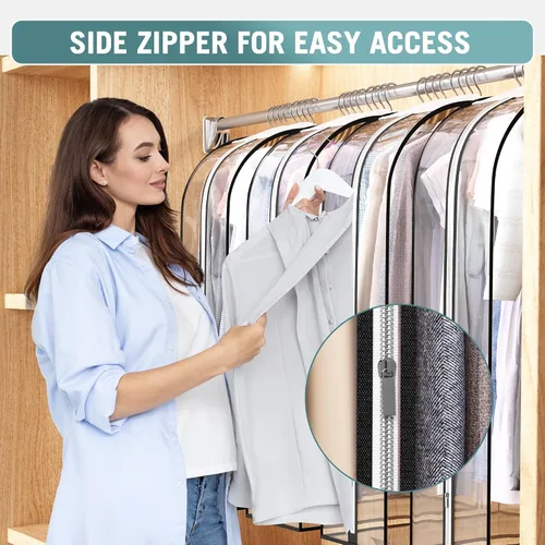 Miniatura 3 de Liuoud Bolsa Transparente para Colgar Ropa de 10" con Fuelle, Bolsas para Trajes de 32" para Almacenamiento de Closet Abierto, Cubierta de Ropa