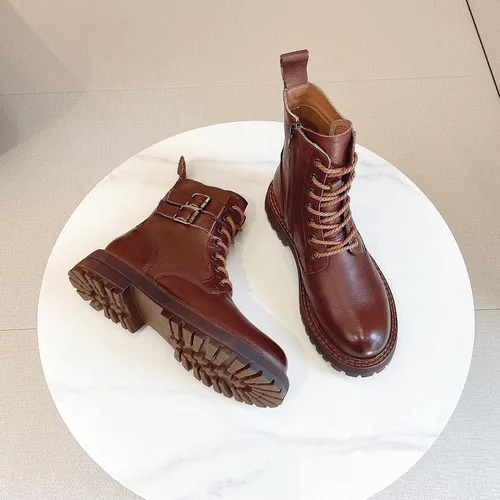 Miniatura 2 de Botines de cuero para mujer, con cordones, tacón bajo