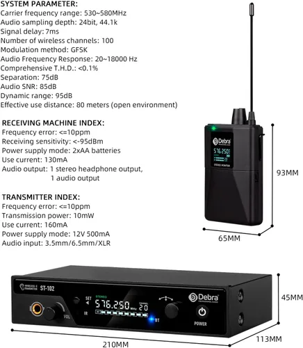 Miniatura 4 de D Debra Pro ST-102 & ST-202 & M-PROI Sistema de monitor in-ear estéreo inalámbrico Sistema de receptor Bodypack, rendimiento con 100 frecuencias