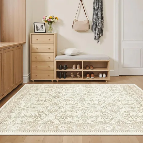 Miniatura 144 de Alfombra de pasillo Soalmost 2'6" x 10' lavable, alfombra antideslizante para cocina, baño, lavandería, alfombras vintage ultra delgadas para Beige