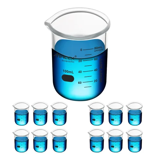 Miniatura 11 de Vaso de vidrio resistente de 3.4 onzas (3.4 fl oz), 3.3 Griffin de borosilicato de forma baja con graduación impresa, paquete de 4, BKL100-004