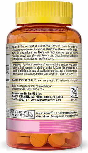 Miniatura 3 de Mason Natural Gluconato ferroso - Apoya la formación de glóbulos rojos, Suplemento de hierro suave para el estómago, 100 tabletas (paquete de 3)