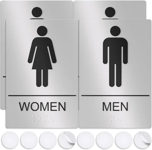 Miniatura 8 de ASSURED SIGNS - Letrero de baño para negocios, 9 x 6 pulgadas, 1 paquete Cumple con la ADA, texto elevado con braille, letrero de baño premium