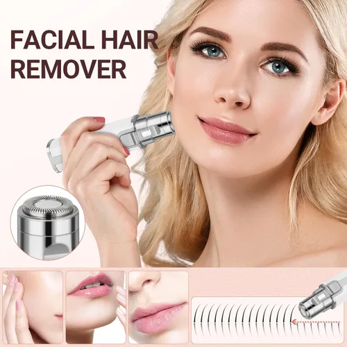 Miniatura 2 de Depilación de vello facial para mujeres: Recortadora 2 en 1 recargable de vello de nariz y cejas, afeitadora facial con luz LED incorporada