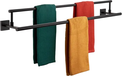 Miniatura 11 de KOKOSIRI Toalleros de baño de 36 pulgadas, rieles dobles para toallas, portatollas negro mate extralargo para cocina, inodoro, acero inoxidable