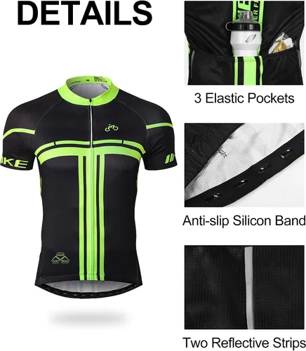 Miniatura 3 de INBIKE Conjunto de camiseta de ciclismo para hombre, reflectante, transpirable, traje de ciclismo de secado rápido, con pantalones cortos acolchados