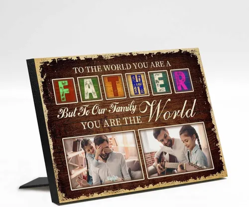 Miniatura 7 de InterestPrint Panel de fotos personalizado para papá y nombre para exhibición de mesa Daddy to Us You're the World, marco de fotos personalizado