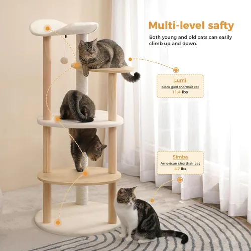 Miniatura 6 de PETEPELA Torre de Árbol de Gato de Madera para Gatos de Interior, Árbol de Escalada de Gato de 5 Niveles, Casa de Juego para Gatos con Postes