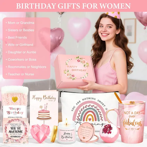 Miniatura 9 de Regalos de cumpleaños para mujeres, cestas de regalo de feliz cumpleaños para mujeres, tazas únicas con texto en inglés "Not A Day Over Fabulous