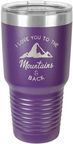 Miniatura 19 de Vaso negro de 30 onzas con popote y tapa superior deslizante con texto en inglés "I love you to the mountains and back", color negro