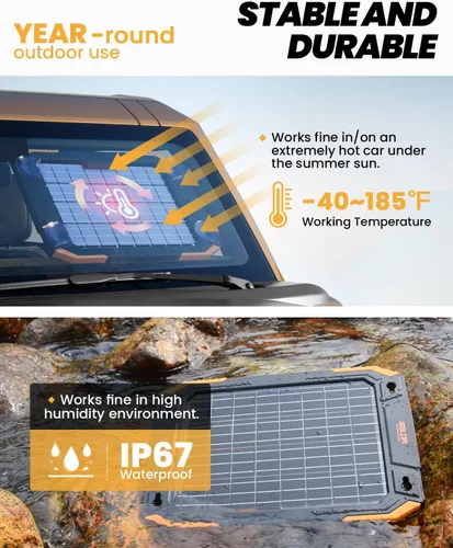 Miniatura 5 de BALDR Cargador de batería solar de 12 V, mantenedor de batería de doble cara impermeable de 13 W, cargador de goteo IP67 MPPT para automóvil, Negro