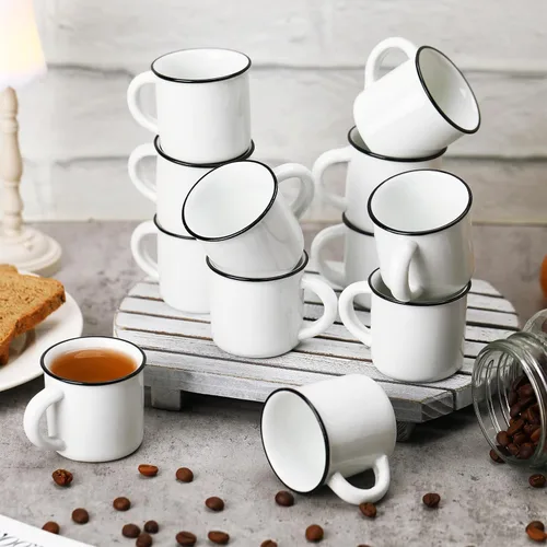 Miniatura 4 de Uiifan 12 piezas de tazas de café de cerámica blancas vintage en volumen Espresso tazas mini de té para el hogar y viajes con asa Tazas DIY para té