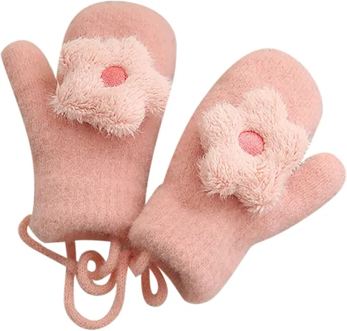 Guantes de felpa de punto con diseño de flores de dibujos animados de invierno 2022, lindos guantes para niños, con dedos, cálidos, gorros y guantes