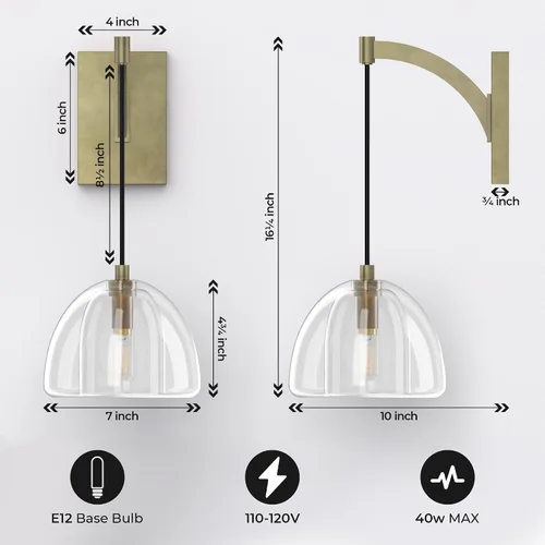 Miniatura 2 de Juego de apliques de pared de cristal de 2,7 pulgadas, apliques sólidos transparentes para interiores, lámparas doradas modernas de lujo, lámpara