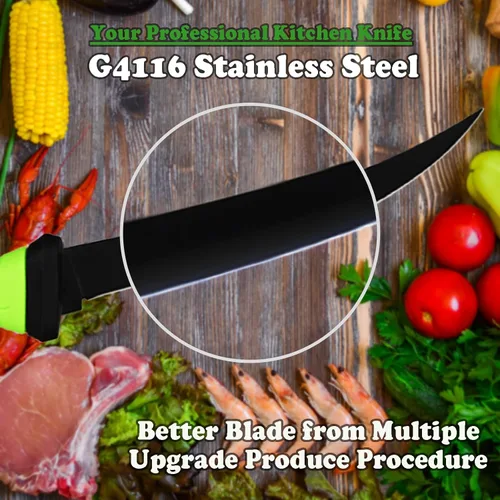 Miniatura 3 de Cuchillo de filete, cuchillo de filete profesional de 7 pulgadas para pescado, cuchillos de pesca con hoja de acero inoxidable con afilador y Verde