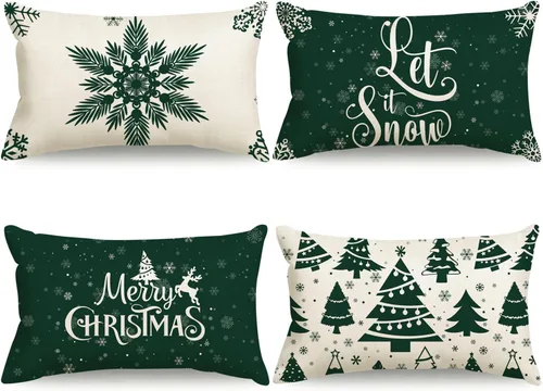 Miniatura 10 de Juego de 4 fundas de almohada de Navidad de 16 x 16 pulgadas, decoración de Navidad azul, copos de nieve, árbol de Navidad, decoración de invierno