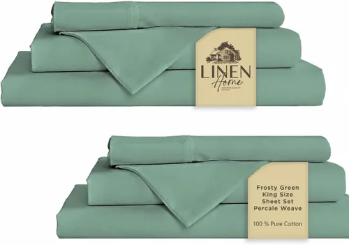 Miniatura 84 de Linen Home Juego de sábanas 100% de percal de algodón, fresco, ligero, sólido, tamaño king, 4 piezas, 1 sábana encimera, 1 sábana ajustable, 07