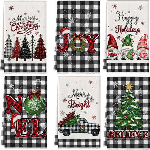 Miniatura 9 de TREWAVE Juego de 6 paños de cocina de Navidad de 18 x 27 pulgadas, toallas de mano de hombre de jengibre, paños de té de vacaciones de invierno