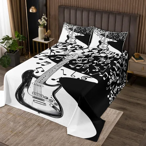 Miniatura 10 de Homewish Colcha de guitarra roja tamaño individual, juego de ropa de cama de música Hip Pop para decoración de habitación de niños y niñas, juego