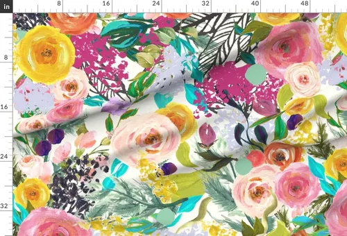 Miniatura 2 de Spoonflower Tela - Acuarela Floral Botánico Primavera Vivero Rosas Follaje A Gran Escala Impreso en Tela de Gasa Cuarto Grasa - Costura Ropa de Moda