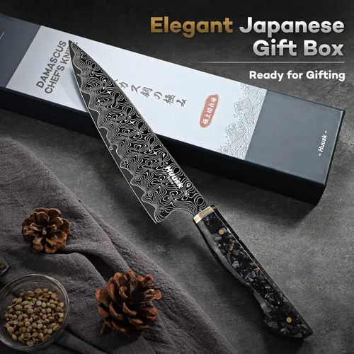 Miniatura 6 de Huusk Cuchillo de chef Damasco de 8 pulgadas, cuchillo de cocina japonés súper afilado Damasco VG-10, cuchillos de cocina profesionales con mango