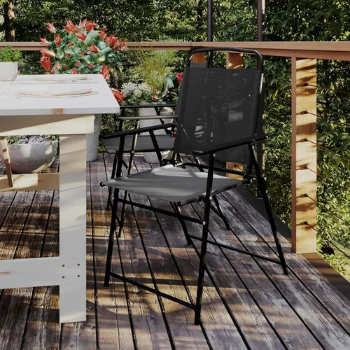 BizChair Sillas plegables para patio, sillas de césped de textileno para exteriores con reposabrazos, juego de 4, color negro