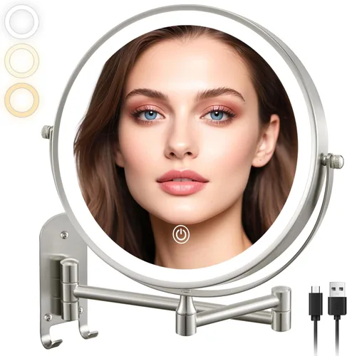 Miniatura 10 de Espejo de Maquillaje de Pared - Aumento 10x de 8'' de Doble Cara Giratorio Extensible Espejo de Baño con Acabado de Níquel 8 "10x Níquel-sin LED