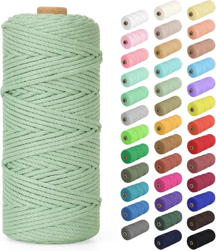 Miniatura 42 de Cordón de macramé de 0.079 in x 380 yardas (1140 pies), cuerda de algodón natural para colgar en la pared, ganchos de plantas, manualidades, Beige