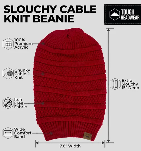 Miniatura 51 de Slouchy Cable tejido Gorro de lana por Tough Headwear – Gorro de lana de gran tamaño Sombreros Gorros Graves Sombreros Para Hombres y Mujeres