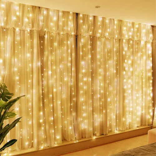 Miniatura 18 de HXWEIYE 300 luces LED de cortina de hadas, 9.8 x 9.8 pies, enchufe USB, 8 modos de luces colgantes de Navidad con control remoto para dormitorio
