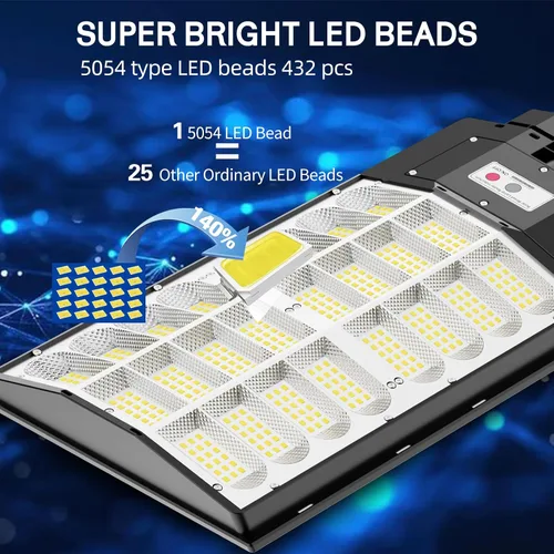 Miniatura 3 de 9800W Luz de calle solar, luces de calle solares para exteriores impermeables IP67, lámpara solar para exteriores con sensor de movimiento