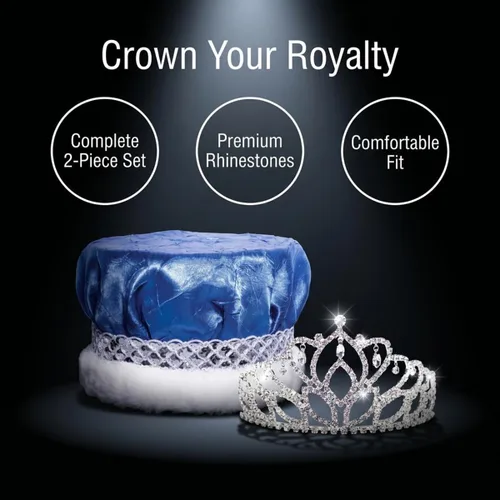 Miniatura 7 de Anderson's Royal Grandeur Set, Mirabella Tiara/Corona de Satén Triturado/Banda Plateada/Ribete de Piel Trenza azul/plateada/piel blanca