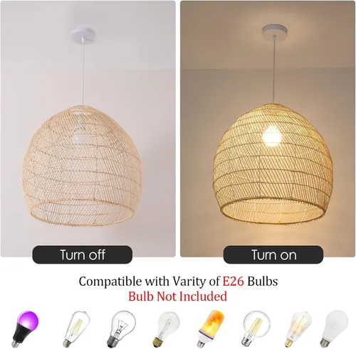 Miniatura 4 de Lámpara Colgante de Ratán de 1 Luz, 13.78" Luz Colgante de Ratán de Bambú Tejida a Mano, Candelabro de Mimbre para Isla de Cocina, Restaurante, Sala