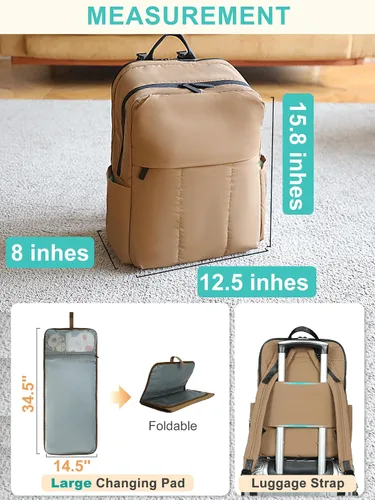 Miniatura 5 de MOMINSIDE Mochila para pañales – Bolsa de pañales acolchada grande – Bolsa de pañales de neopreno acolchada, cambiador grande, 15 bolsillos, ligera