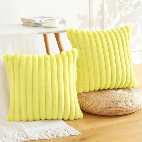 Miniatura 38 de Soleebee Juego de 2 fundas de cojín, terciopelo suave, acogedoras, pelo sintético de conejo, sofá, cama, silla, decorativa para el hogar, 22 x 22