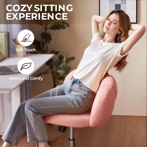 Miniatura 9 de Yaheetech Boucle - Silla de escritorio tapizada en forma de nube, silla de tocador ajustable para oficina en casa, silla de computadora con ruedas