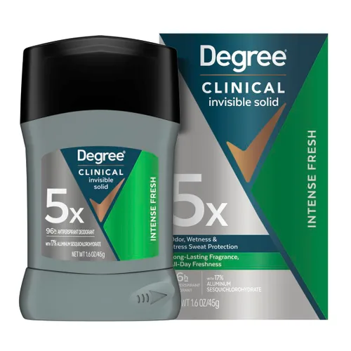 Degree Desodorante antitranspirante de fuerza clínica para hombres 96 horas de protección contra el sudor y el olor, intenso, fresco, invisible,