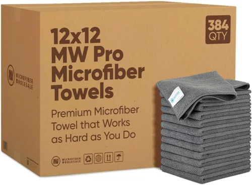 Miniatura 11 de MW Pro Bulk Paños de limpieza de microfibra al por mayor Amarillo - Caja: cantidad 384 Tamaño 12" x 12" Toallas de microfibra premium