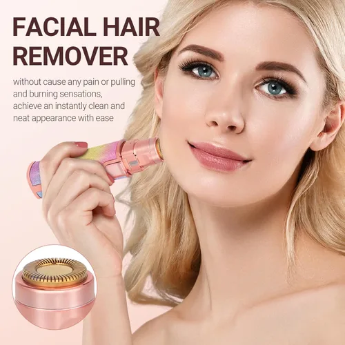 Miniatura 2 de Depilación de vello facial para mujeres: Recortadora 2 en 1 recargable de vello de nariz y cejas, afeitadora facial con luz LED incorporada para Rosa