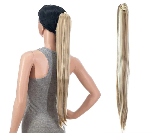 Miniatura 12 de Extensiones de pelo sintético SWACC con clip de pinza de 28 pulgadas de largo, lacio, para mujer