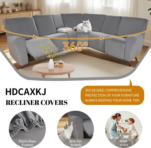Miniatura 4 de HDCAXKJ Fundas para sofá modular reclinable, de terciopelo en forma de L, lavable, elástica, suave, con parte inferior elástica antideslizante